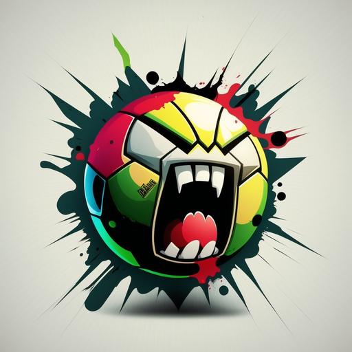 angry soccer ball, sticker, vector, colorful, street art