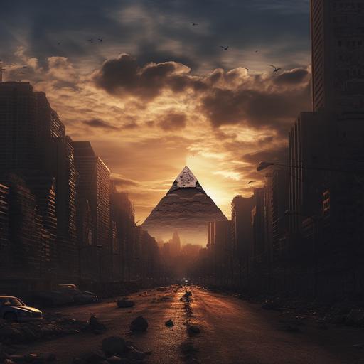 anicent egypt mixed with gotham city, skyscapers, pyramids, mythical giants, batman symbol in the sky, huge giants surround the city, photo realistic, canon 50mm