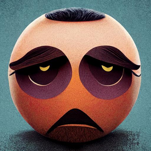 animated ball, grumpy face, cartoon character, pixar disney style profile