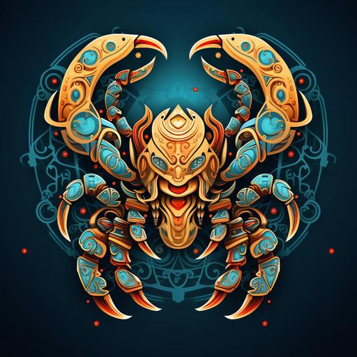 animated graphic of scorpio zodiac scorpion, mythical cartoon style, stunning detail, full color