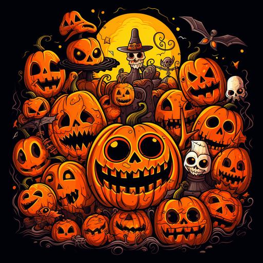 animated halloween image, orange background, halloween doodles