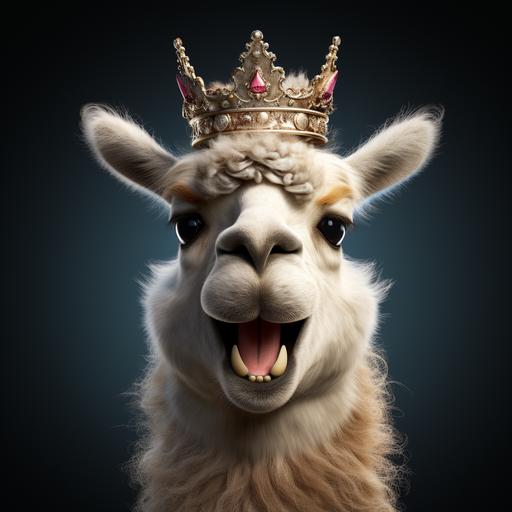 animated llama smiling with a crown on
