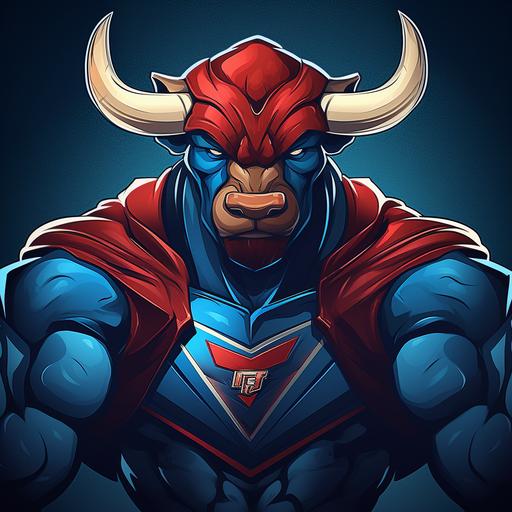 animated logo football mascot red and blue mad bull with arms crossed