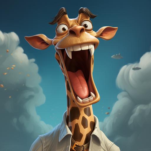animation of a cartoon giraffe and a funny looking shirt, in the style of oleg shuplyak, hyper-realistic, inventive character designs, john larriva, ferdinand keller, edgy caricatures, hd