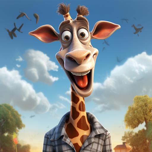 animation of a cartoon giraffe and a funny looking shirt, in the style of oleg shuplyak, hyper-realistic, inventive character designs, john larriva, ferdinand keller, edgy caricatures, hd