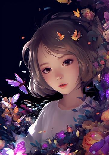 anime card with a cute cartoon girl in a fairy dress, in the style of teamlab, vivid birdlife, uniformly staged images, giovanni (nino) costa, vibrant florals, sparkling water reflections, dynamic and action-packed --ar 32:45
