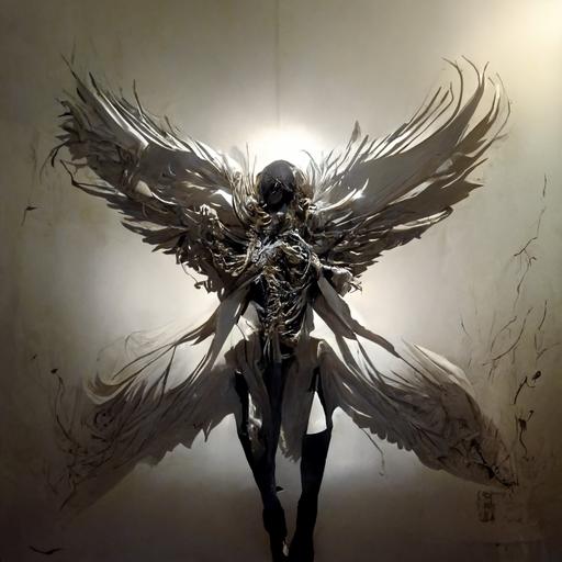 anime, fallen angel in action pose, intricate shading, higher resolution, detailed lighting