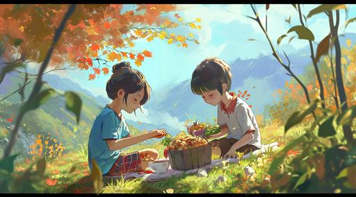 anime film animated kids bento food animated video clip, in the style of soft brushstroke realism, traditional vietnamese, backlit photography, patrick brown, digitally enhanced, brothers hildebrandt, harmony with nature --ar 128:71 --s 50 --v 6.0