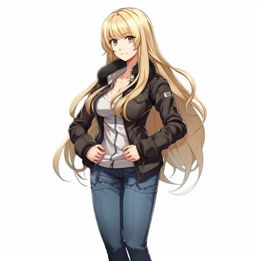 sexy anime girl, long blonde hair, chubby, looks very confidently, full body