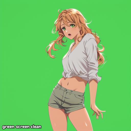 anime goddess with tight shorts, and white shirt, talking casual, on 