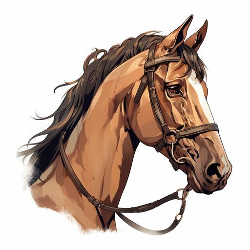 anime horse side profile head with the horse wearing a bridle and a d-ring bit