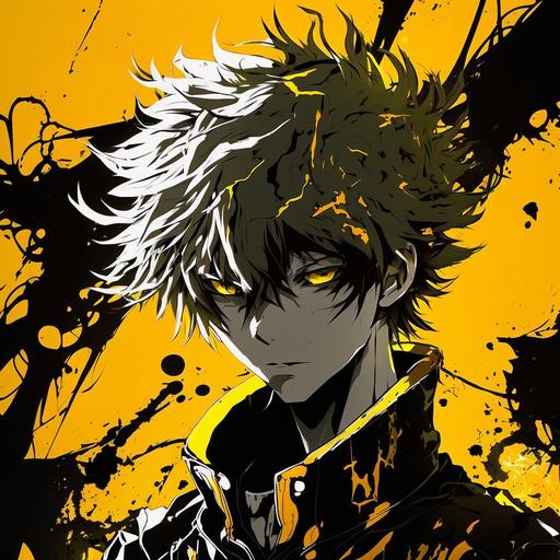 anime man, anime character, black and yellow background, anime shonen