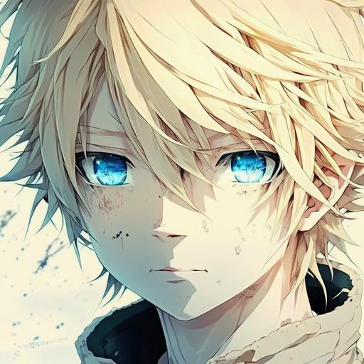 anime picture of a boy with blonde hair and blue eyes