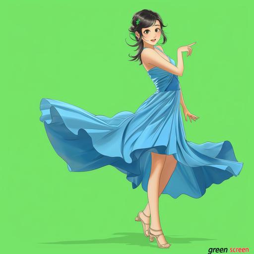 anime style attractive asian woman, blue Vinicunca dress, playful talking, 