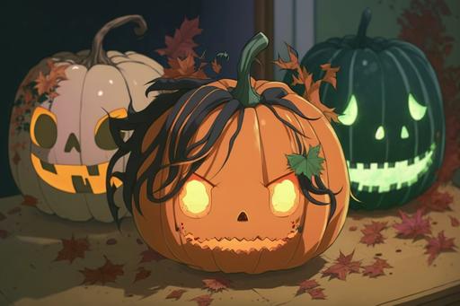 , anime style, jack-o-lantens, halloween, --v 4 --ar 3:2