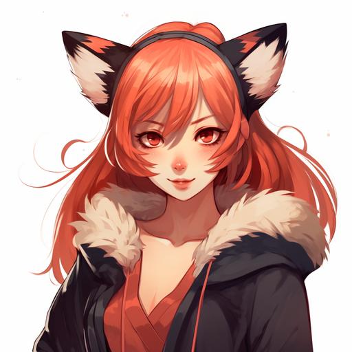anime style older female human with Red Panda ears and tail