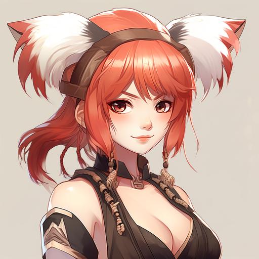 anime style older female human with Red Panda ears and tail