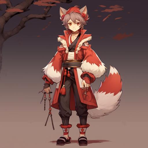 anime style older male with Red Panda ears and tail dress in midieval clothes
