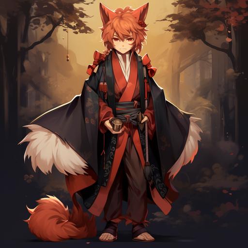 anime style older male with Red Panda ears and tail dress in midieval clothes