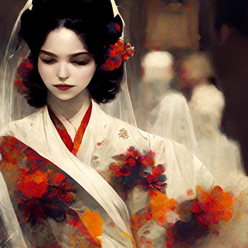 anime, wedding dress, beautiful, geisha