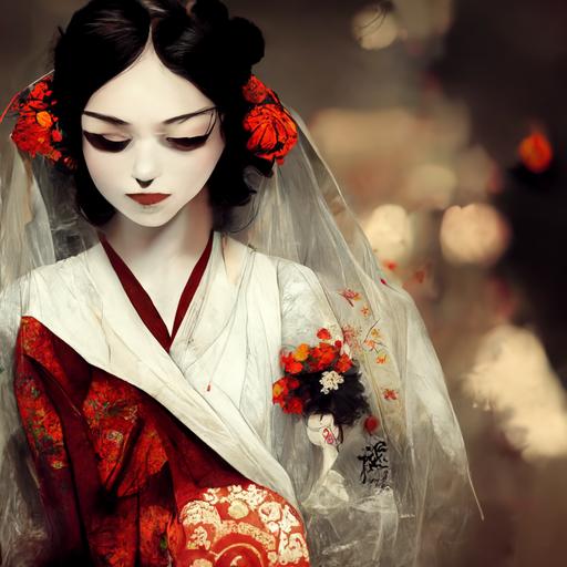 anime, wedding dress, beautiful, geisha