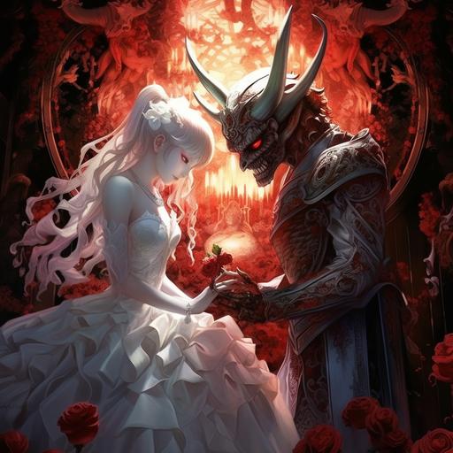 anime wedding of two demons. Japanese fantasy art. Incredible detail.
