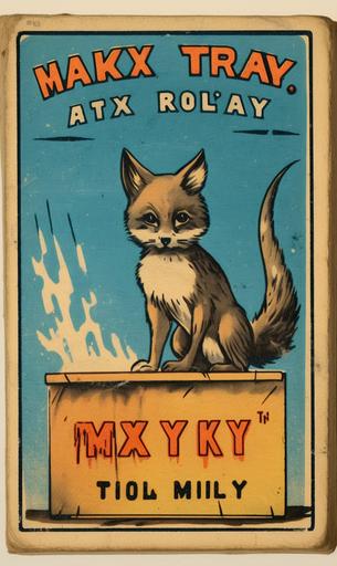 antique matchbox advertisement, in the style of wong kar-wai, walt kelly, light brown and sky-blue, toby fox, american prints 1880–1950, grainy printing style, --ar 3:5