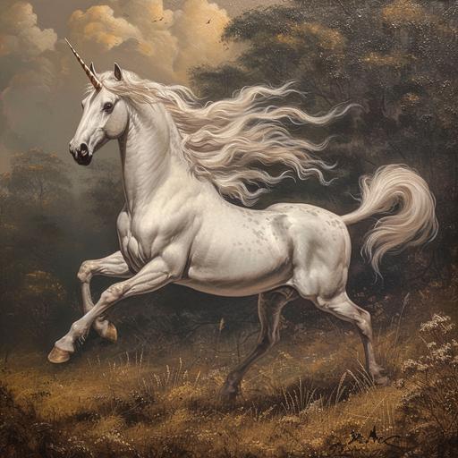 antique oil muted painting of unicorn 4k art traditional --v 6.0