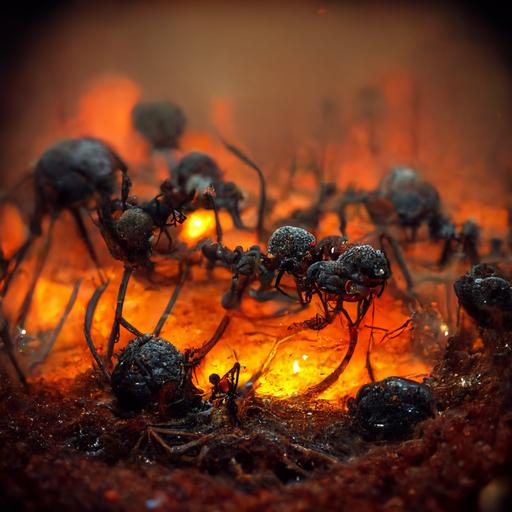 ants living inside of raging fire world