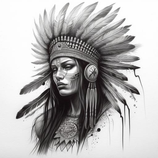 apache headdress tattoo sketch idea black and white