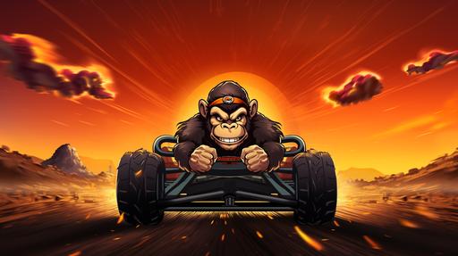 ape race cartoon in racing track logo --ar 16:9