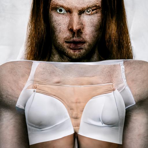 aphex twin face superimposed onto white underwear brief  model body cinematic lighting high detail photo realistic editorial magazine style photoshoot