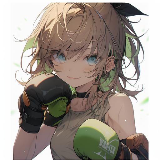 a skinny girl boxing with blinking green gloves --q 2 --niji 5 --s 250