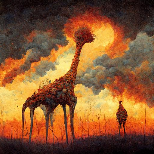 apocalypse and burning sky in the running giraffe