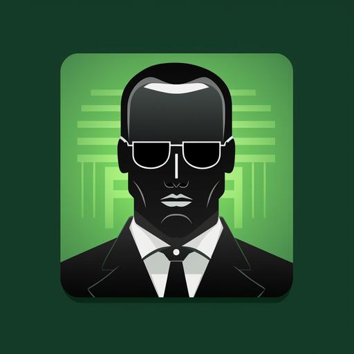 app icon: agent smith as a robot, iron face, looking for a job. minimalist futuristic style