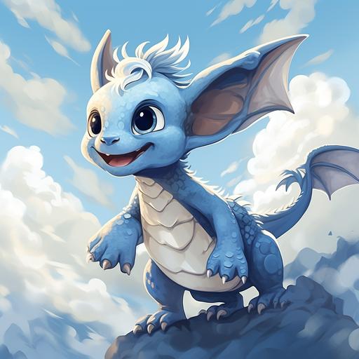 The entire cute Asian blue dragon roars from the sky