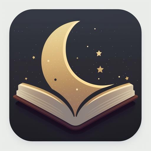 application icon flat minimalistic, for a book app, moon, stars, design, ui/ux