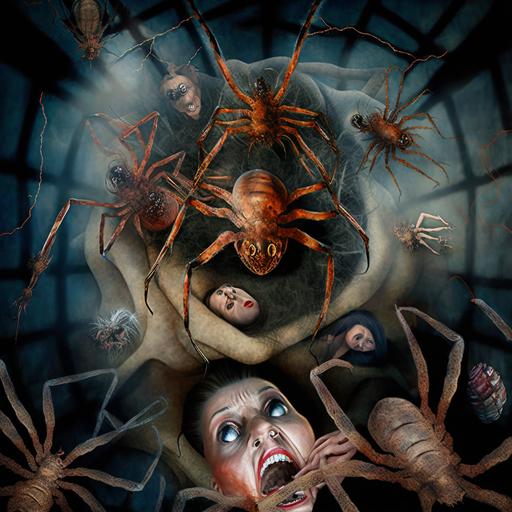 arachnophobia collage of nightmares and spiders, Scary, Real, heart attack --v 4