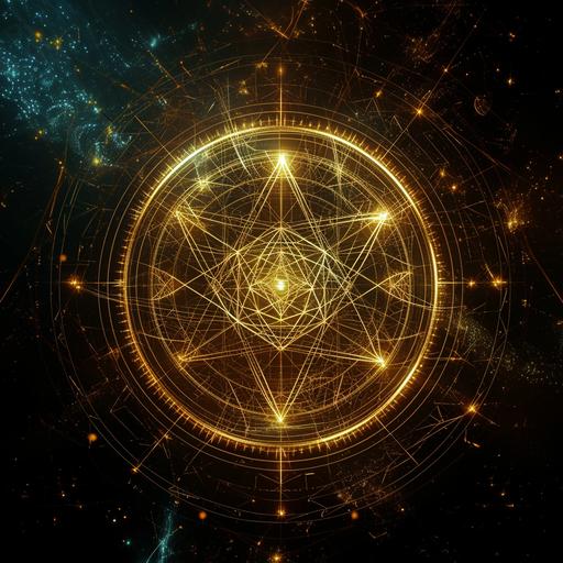 arcane circle, glowing lines, magic, magic iconography, astrology, numerology, physics, interlocking geometric shapes, arcane symbols --s 50 --v 6.0