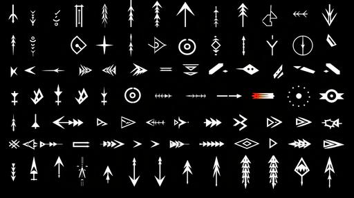 arrows vector sticker pack, black and white. 2D. flat top view. against a solid black background --ar 16:9 --chaos 0 --s 750 --no gradients