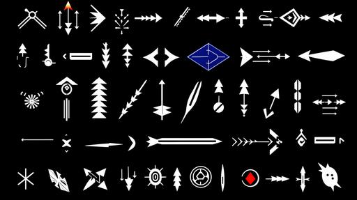 arrows vector sticker pack, black and white. 2D. flat top view. against a solid black background --ar 16:9 --chaos 0 --s 750 --no gradients