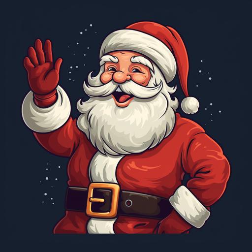 Santa Claus looks out from the right and waves his hand. flat cartoon disney style. --s 250