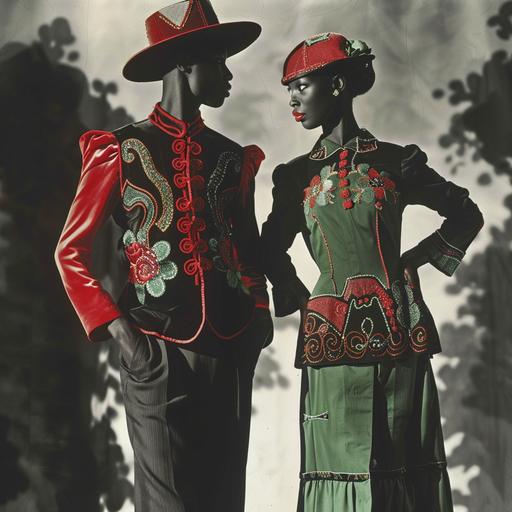 art deco clothing red black and green adinkra symbols --v 6.0