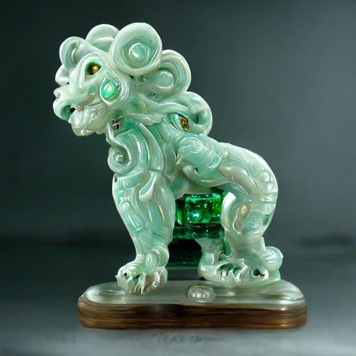art deco figurine of chinese jade lion, intricate details, studio lighting, in a nice frame -- 16:9