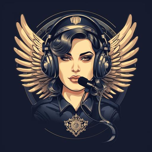 art deco logo police dispatcher with headset in vintage style