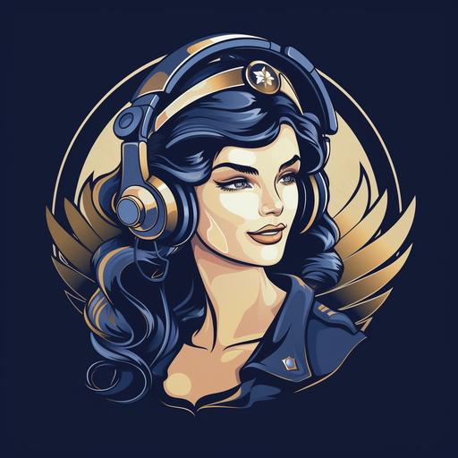 art deco logo police dispatcher with headset in vintage style