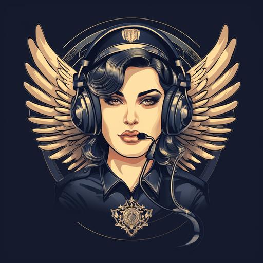 art deco logo police dispatcher with headset in vintage style