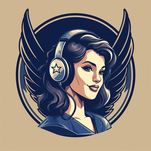 art deco logo police dispatcher with headset in vintage style