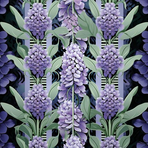 art deco pattern, design, wall paper with peppermints and lilacs, looped pattern wallpaper