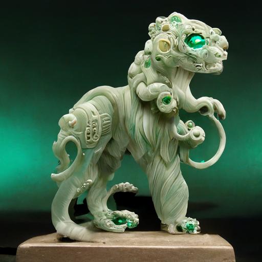 art deco version of a dieselpunk figurine of chinese jade lion, intricate details, studio lighting -- 16:9